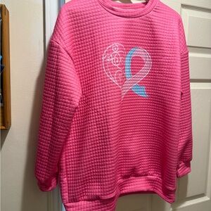 Pink Quilted Sweatshirt with Heart Design- breast cancer awareness